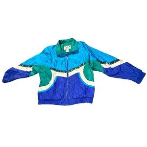 Vintage Sun‎ Fashions Colorblock Windbreaker Jacket Blue Green 90s Women’s M